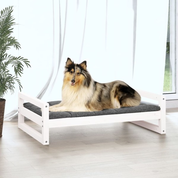 Cama para perros madera maciza de pino blanco 95,5x65,5x28 cm