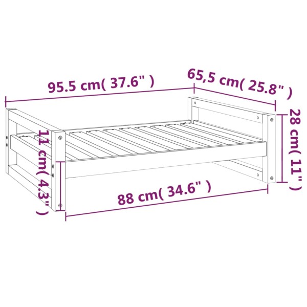 Cama para perros madera maciza de pino blanco 95,5x65,5x28 cm