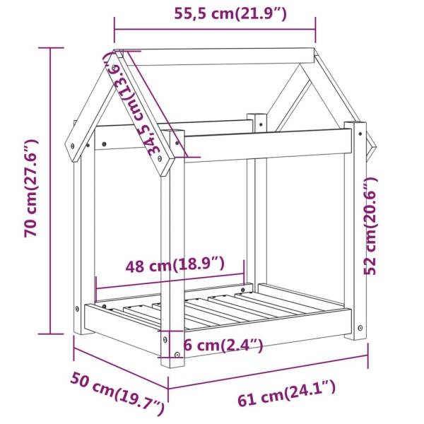 Cama para perros madera maciza de pino blanco 61x50x70 cm