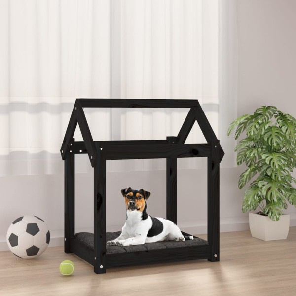 Cama para perros madera maciza de pino negro 61x50x70 cm