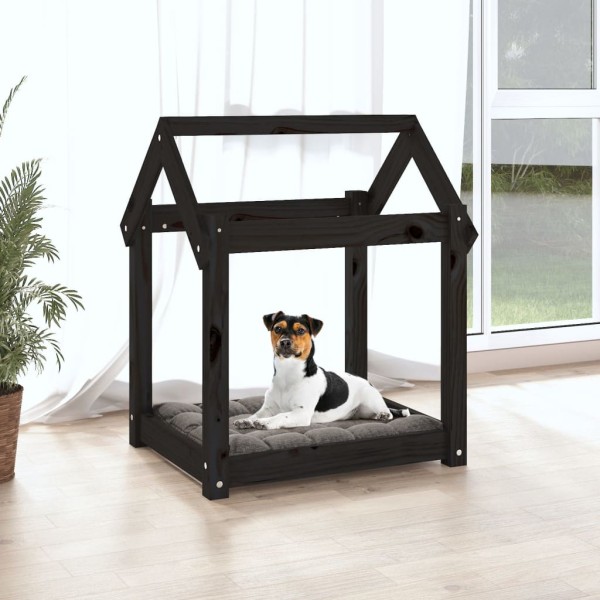 Cama para perros madera maciza de pino negro 61x50x70 cm