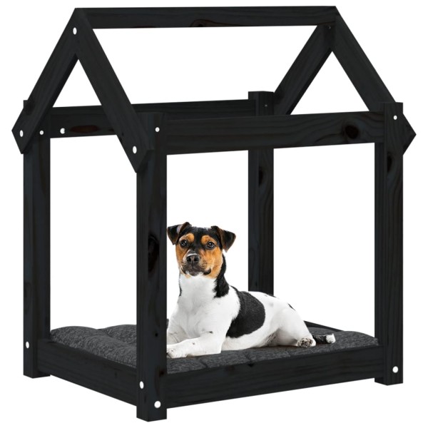 Cama para perros madera maciza de pino negro 61x50x70 cm