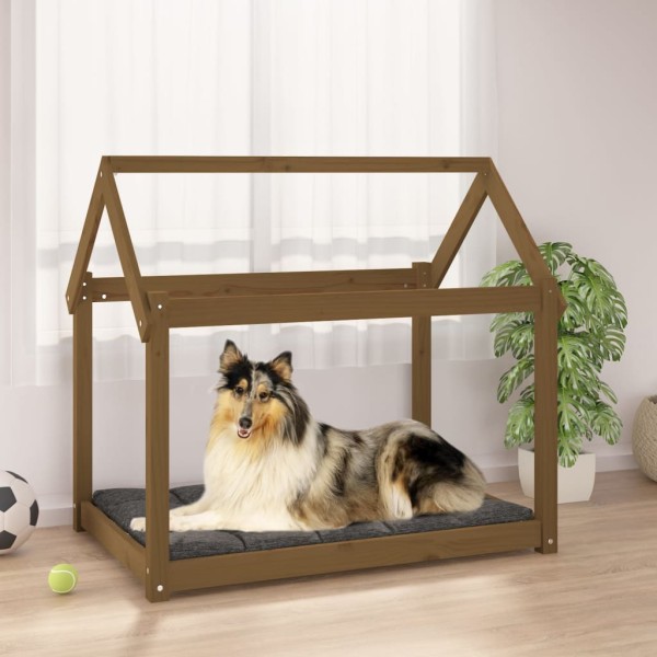 Cama para perros madera maciza pino marrón miel 101x70x90 cm