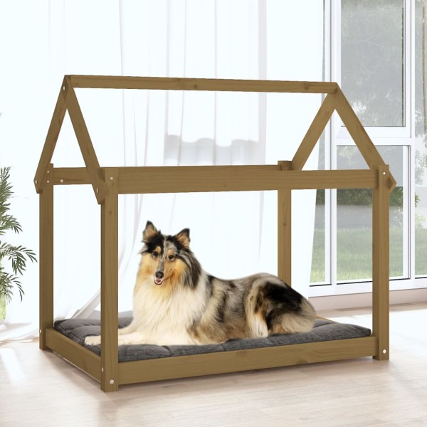 Cama para perros madera maciza pino marrón miel 101x70x90 cm