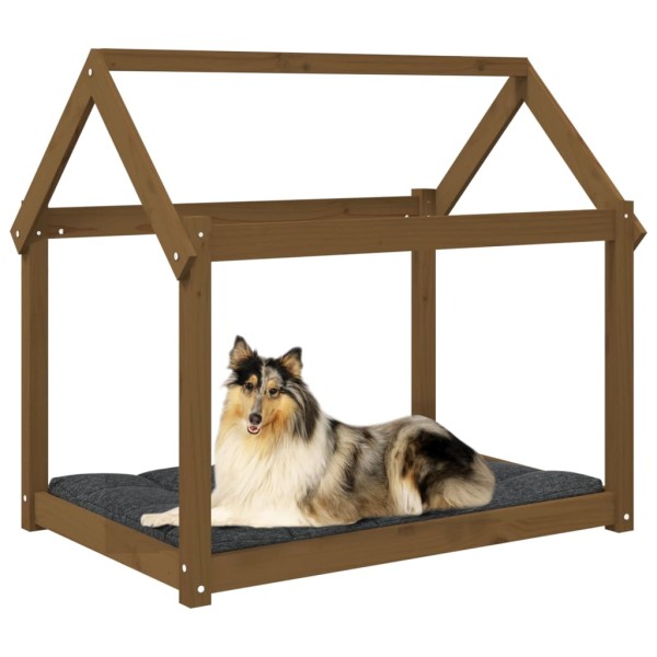 Cama para perros madera maciza pino marrón miel 101x70x90 cm