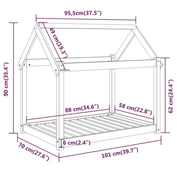 Cama para perros madera maciza pino marrón miel 101x70x90 cm