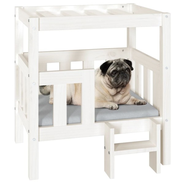 Cama para perros madera maciza de pino blanco 65,5x43x70 cm