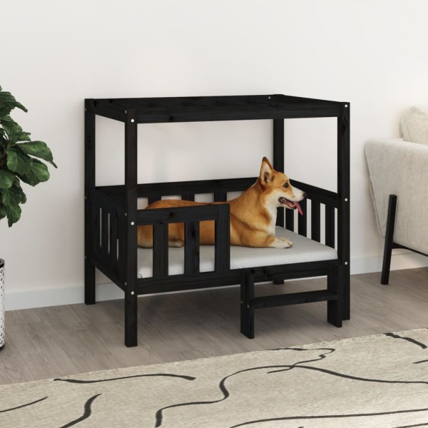 Cama para perros madera maciza de pino negro 95,5x73,5x90 cm