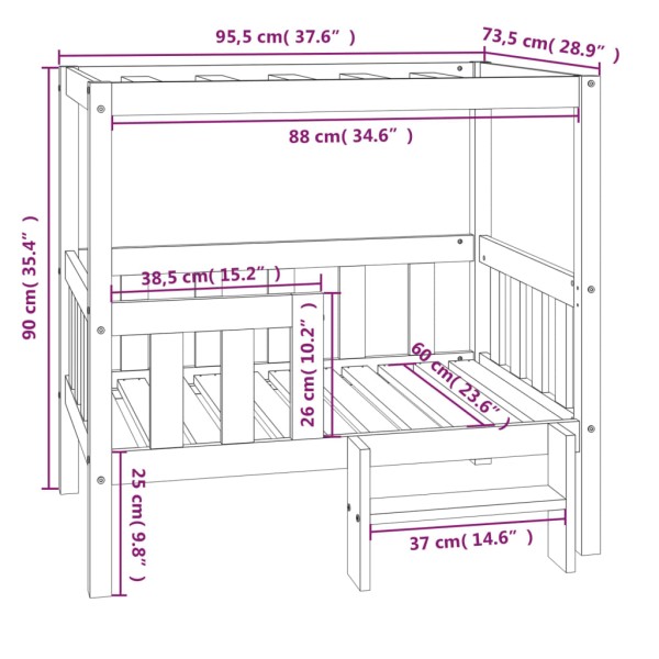 Cama para perros madera maciza de pino negro 95,5x73,5x90 cm