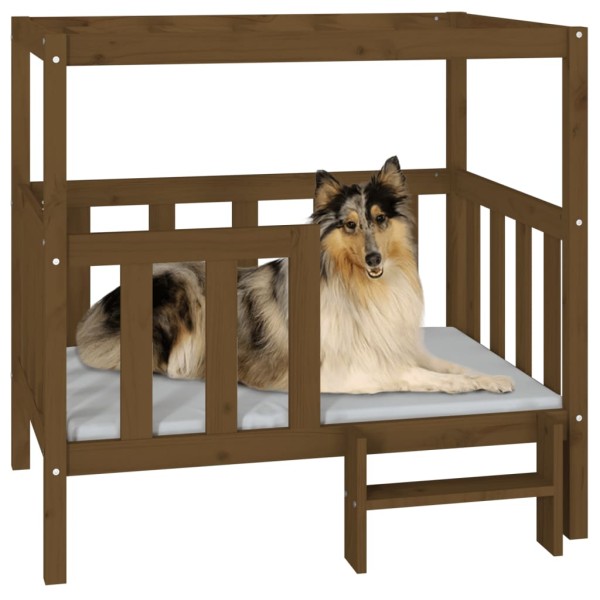 Cama perros madera maciza pino marrón miel 105,5x83,5x100 cm