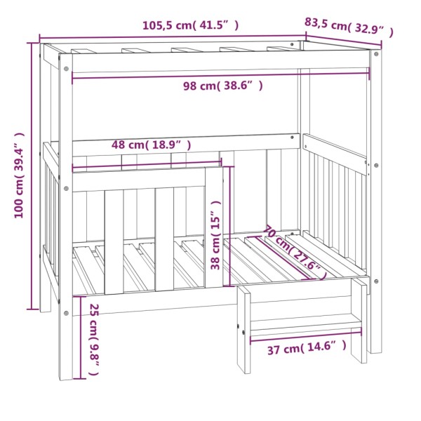 Cama perros madera maciza pino marrón miel 105,5x83,5x100 cm