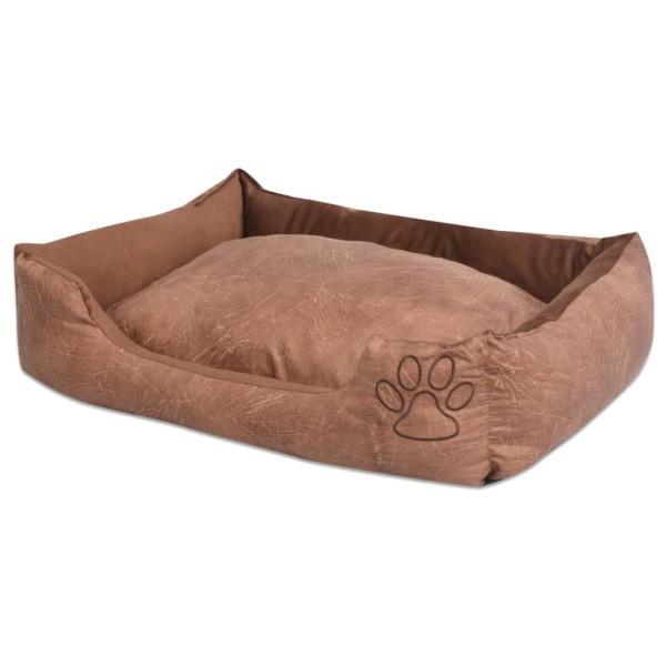 Cama para perro con cojín PU cuero artificial talla M beige