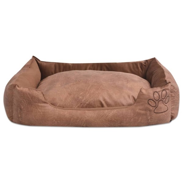 Cama para perro con cojín PU cuero artificial talla M beige