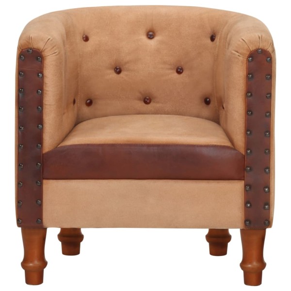 Sillón cúbico de cuero auténtico y madera maciza mango marrón