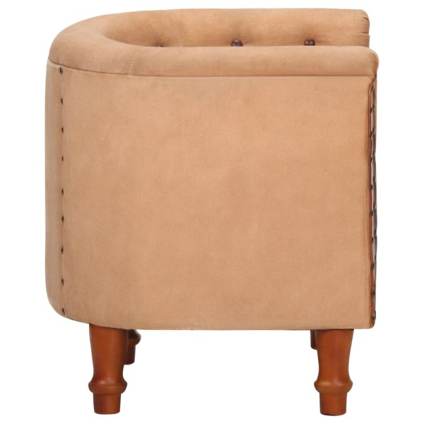 Sillón cúbico de cuero auténtico y madera maciza mango marrón