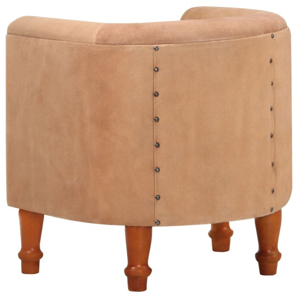 Sillón cúbico de cuero auténtico y madera maciza mango marrón