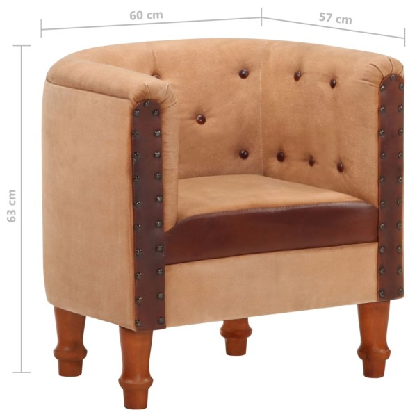 Sillón cúbico de cuero auténtico y madera maciza mango marrón