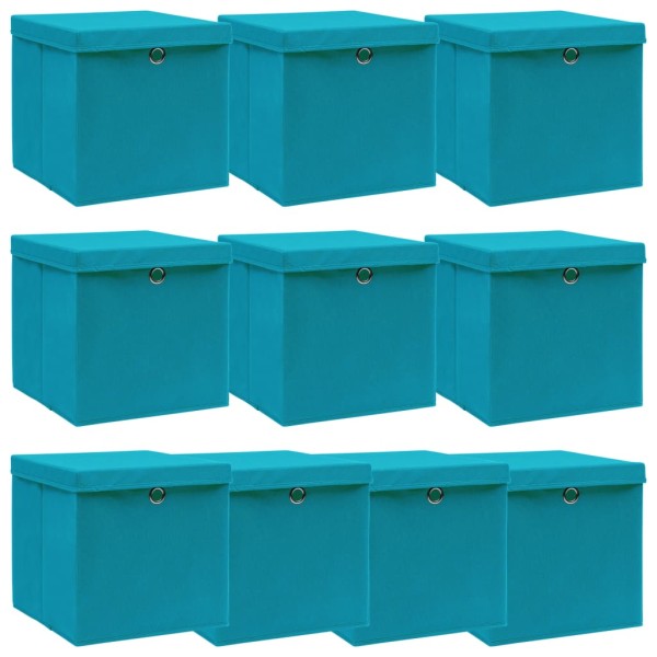 Caja de almacenaje con tapa 4 uds tela azul celeste 32x32x32 cm