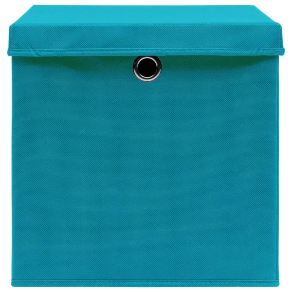 Caja de almacenaje con tapa 4 uds tela azul celeste 32x32x32 cm