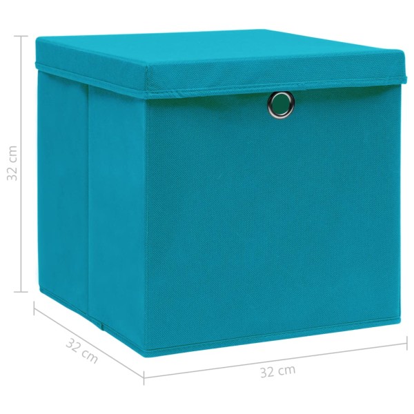 Caja de almacenaje con tapa 4 uds tela azul celeste 32x32x32 cm