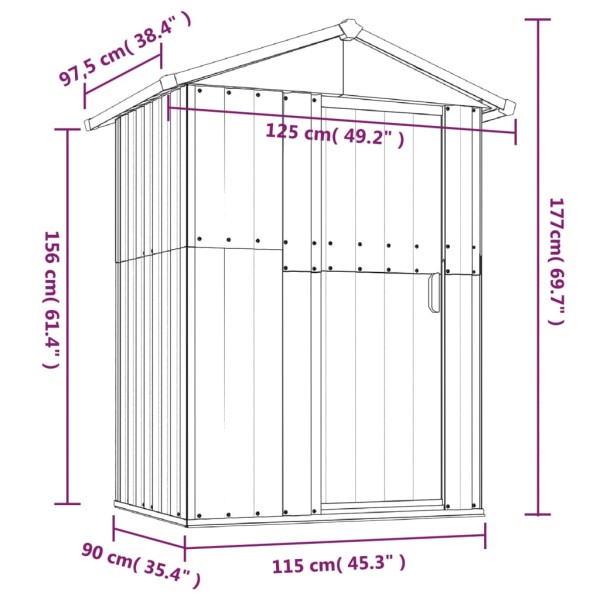 Cobertizo de jardín acero galvanizado marrón 126x97,5x177 cm