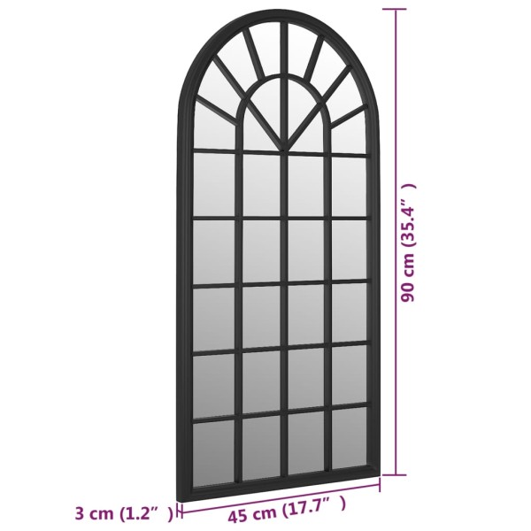 Espejo de jardín hierro negro para uso exterior 90x45 cm