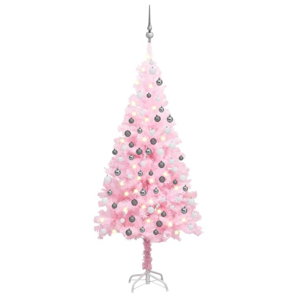 Árbol de Navidad preiluminado con luces y bolas rosa 150 cm