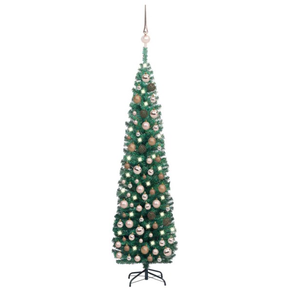 Árbol de Navidad preiluminado con luces y bolas verde 180 cm