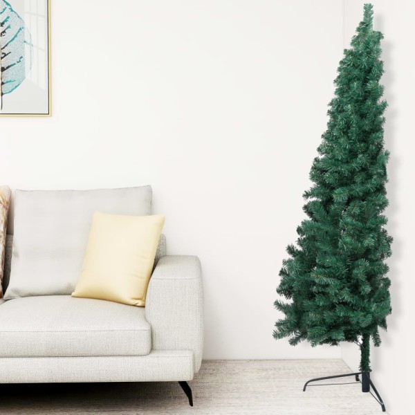 Medio árbol de Navidad con luces y bolas verde 150 cm