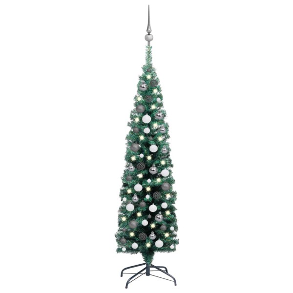 Árbol de Navidad preiluminado con luces y bolas verde 150 cm