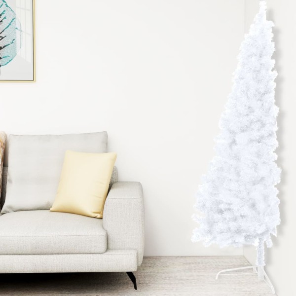 Medio árbol de Navidad con luces y bolas blanco 150 cm