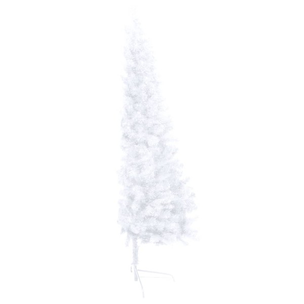 Medio árbol de Navidad con luces y bolas blanco 150 cm