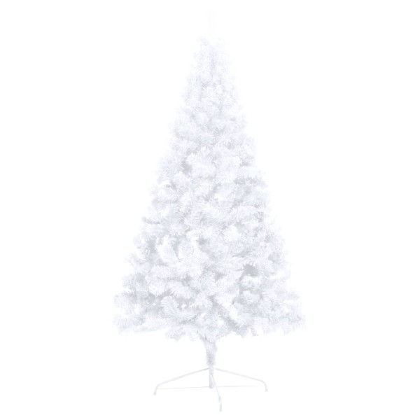 Medio árbol de Navidad con luces y bolas blanco 150 cm