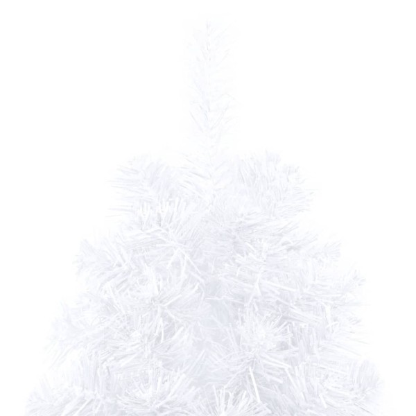 Medio árbol de Navidad con luces y bolas blanco 150 cm