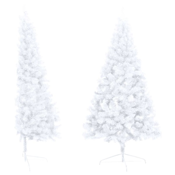 Medio árbol de Navidad con luces y bolas blanco 180 cm