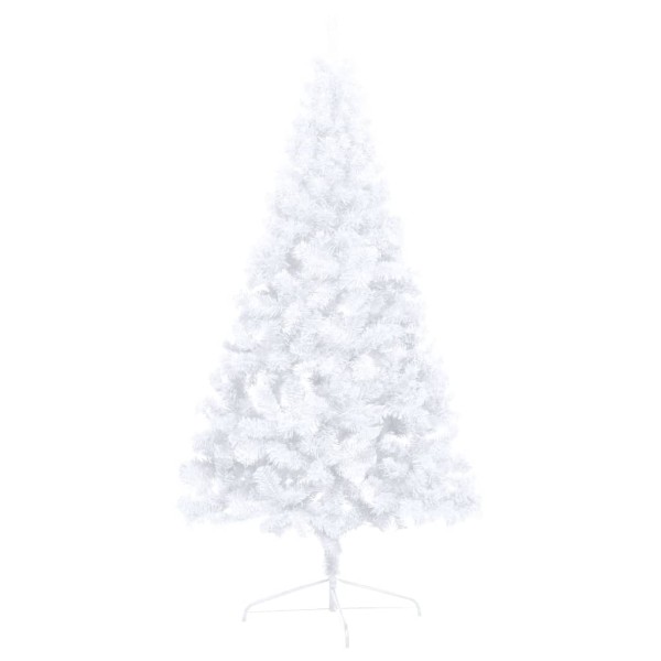 Medio árbol de Navidad con luces y bolas blanco 180 cm