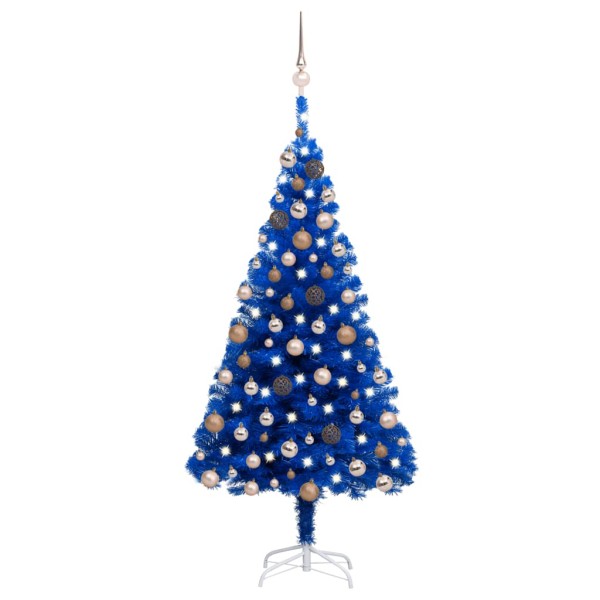 Árbol de Navidad preiluminado con luces y bolas azul 180 cm