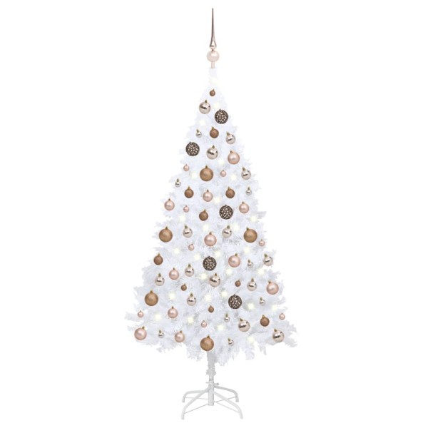 Árbol de Navidad preiluminado con luces y bolas blanco 150 cm