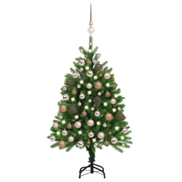 Árbol de Navidad preiluminado con luces y bolas verde 120 cm