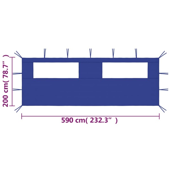 Pared lateral de cenador con ventanas azul 6x2 m