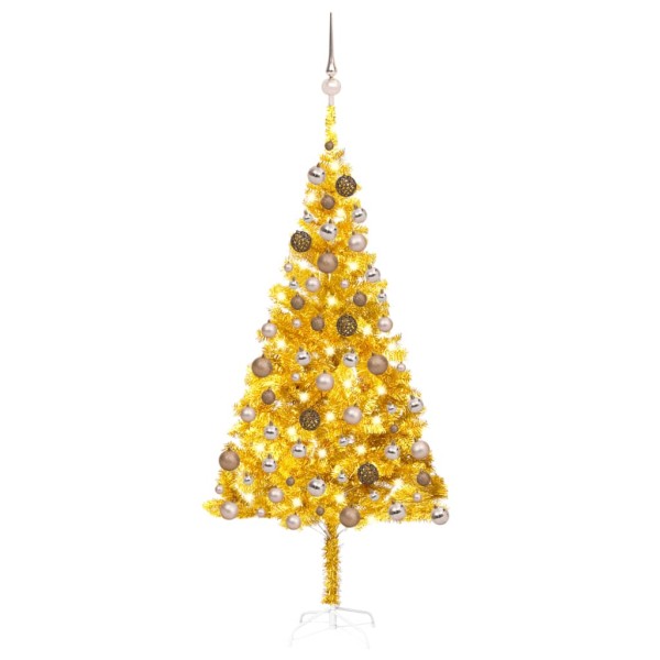 Árbol de Navidad preiluminado con luces y bolas dorado 180 cm