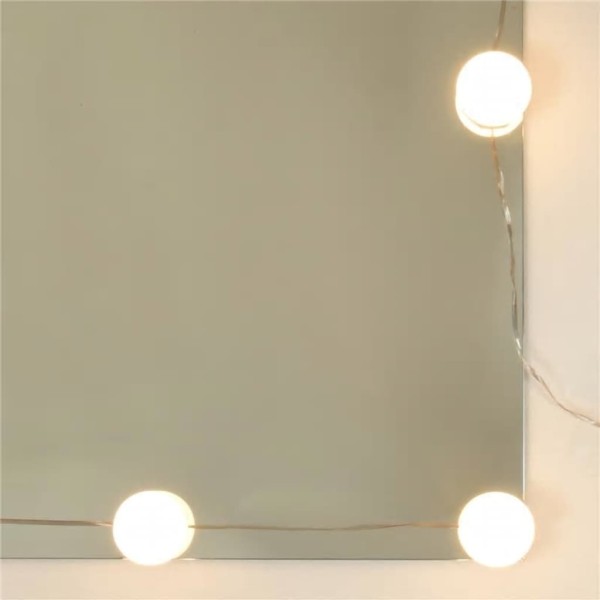 Juego de tocador con LED madera contrachapada blanco brillante