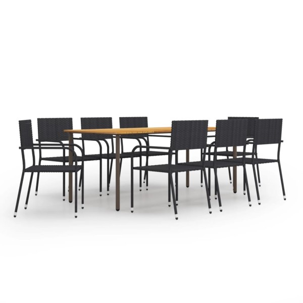 Set de muebles de comedor de jardín 9 piezas ratán PE negro