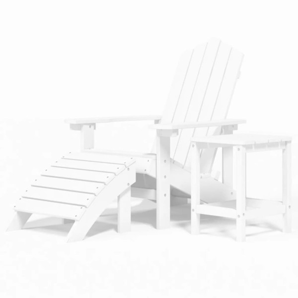 Silla de jardín Adirondack con reposapiés y mesa HDPE blanco