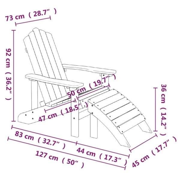 Silla de jardín Adirondack con reposapiés y mesa HDPE blanco