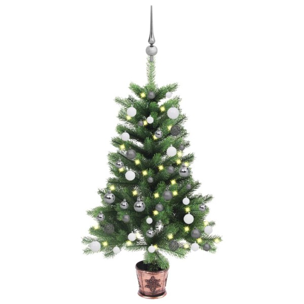 Árbol de Navidad artificial con luces y bolas verde 65 cm