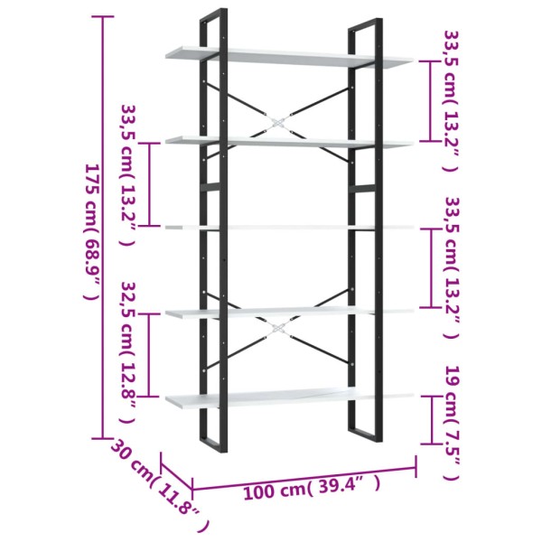 Estantería de 5 niveles madera ingeniería blanca 100x30x175 cm