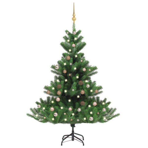 Árbol de Navidad abeto Nordmann con LEDs y bolas verde 150 cm