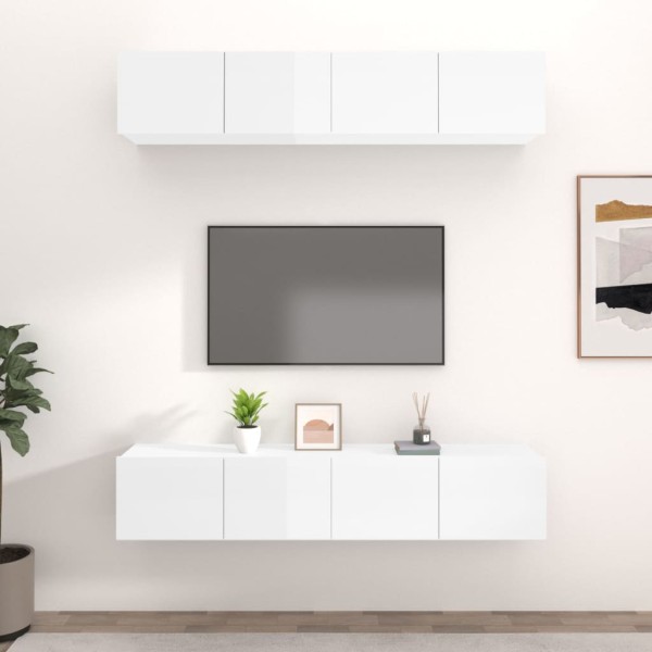 Muebles TV 4 uds madera contrachapada blanco brillo 80x30x30 cm