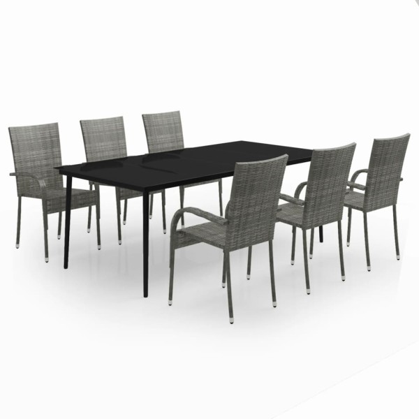 Juego de comedor para jardín 7 piezas gris y negro